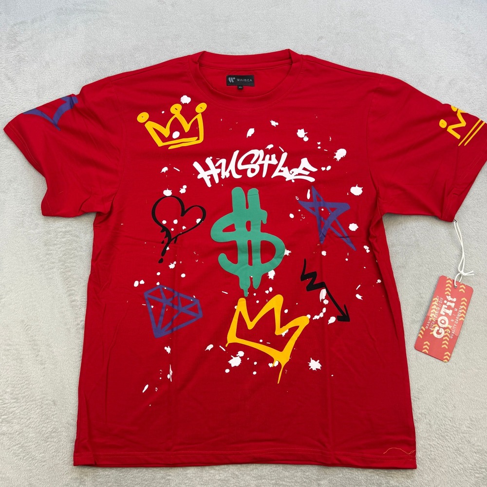 Waimea Graphic Tee‎ Mens XL Red Hustle Dollar Sign Crown Graffiti Streetwear